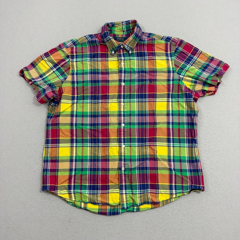 Polo Ralph Lauren Shirt Mens XL Multicolor Plaid Classic Fit Button Down SS